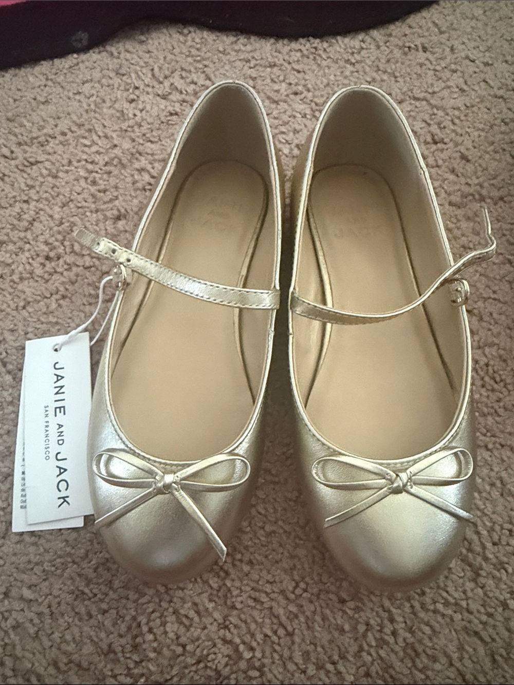 Janie and Jack Metallic Gold Mary Jane Flats with Bow
